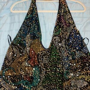 Anthropologie Verb by Pallavi Singhee Printed Sequin Halter Top